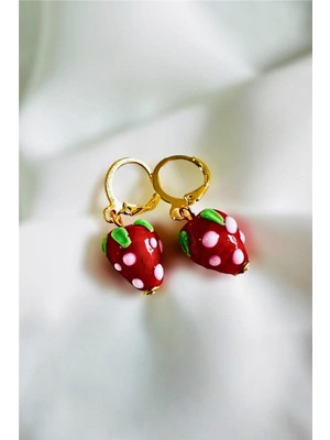 Petek Aksesuar Çilek El Yapımı Murano Küpe