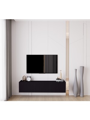 Enwood Capella Siyah Country 3 Kapaklı Duvara Monte 140 cm Tv Ünitesi