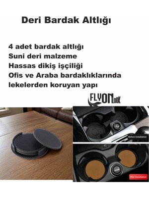 Flyonlook Deri Bardak Altlığı 4 Adet Bardak Altlığı Yuvarlak Tasarım Ofiste Evde Masanızı Tamamlayıcı Bardak