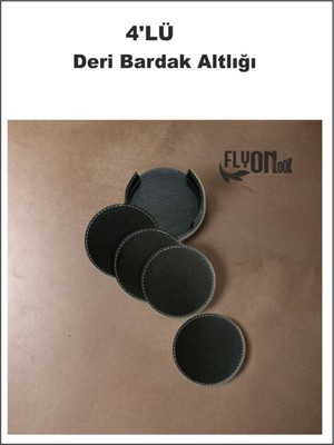 Flyonlook Deri Bardak Altlığı 4 Adet Bardak Altlığı Yuvarlak Tasarım Ofiste Evde Masanızı Tamamlayıcı Bardak