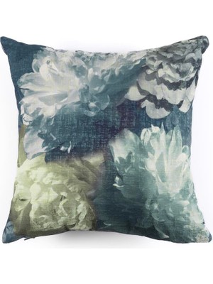 Yeşil Üzerine Suluboya Efektli Çiçek Desenli 40x40 Kırlent Kılıfı