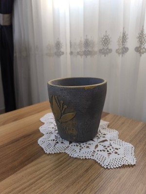 Doğa Garden 2 Adet Gold Eskitme Beton Orkide Saksısı Antrasit Renkli