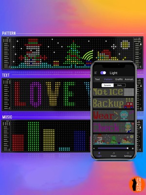 Erkugo Telefon App Kontrollü Programlanabilir Araba LED Ekranı, Uzaktan Kumandalı Kayan Yazı Emoji LED