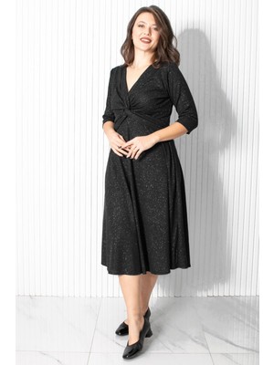 Modaviki Simli Büzgülü Abiye Elbise Siyah MDV336