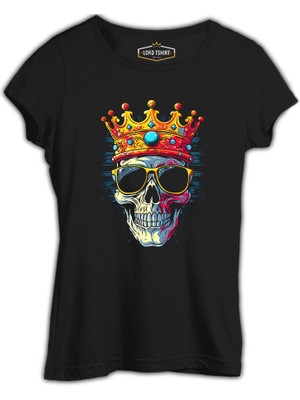 Lord T-Shirt Kralların Ötesinde - Kurukafa Baskılı Siyah Bayan Tshirt