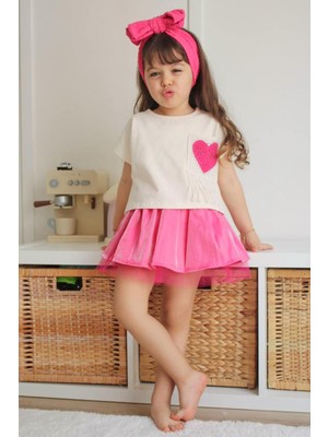 Modaviki Kalp Desenli Ikili Takım Pembe MDVK112