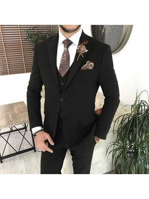 Terzi Adem Altun Italyan Stil Slim Fit 8 Drop Ceket Yelek Pantolon Takım Elbise Kahverengi T9988