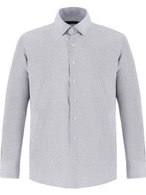 Kiğılı Uzun Kol Slim Fit Dar Kesim Klasik Desenli Pamuk Gömlek