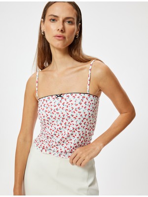 Koton Kiraz Baskılı Atlet Ince Askılı Fiyonk Detaylı Slim Fit