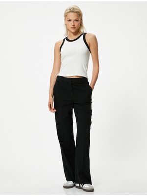 Koton Halter Yaka Atlet Renk Kontrastlı Fitilli Pamuklu Slim Fit