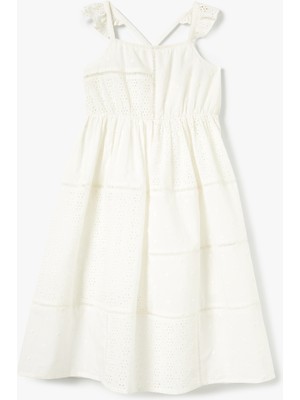 Koton Brodeli Midi Elbise Çapraz Askılı Rahat Kesim