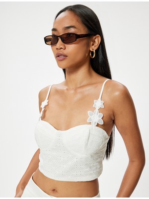 Koton Crop Fisto Büstiyer İnce Askılı Beyaz Kalp Yaka 42 Beden Günlük Kullanım İçin Şık