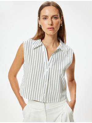 Koton Crop Kolsuz Gömlek Pamuklu Bol Kalıp