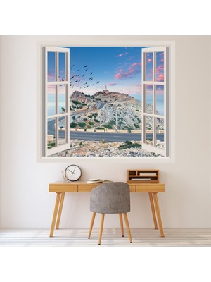 Jeronkarji Mallorca Gündoğumu 3D Pencere Dekoratif Duvar Sticker Çıkartma Ofis Oturma Odası