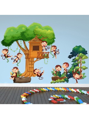Jeronkarji Maymun Ağacı Dekoratif Duvar Sticker Çıkartması Sahne Yatak Çocuk Odası