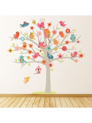 Jeronkarji Sevimli Kuşlar Ağaç Kreş Dekoratif Duvar Sticker Çıkartma Bebek Çocuk Odası