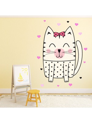 Jeronkarji Sevimli Yavru Kedi Aşk Kalp Dekoratif Duvar Sticker Çıkartma Bebek Çocuk Odası