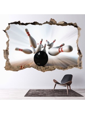Jeronkarji Bowling Strike 3D Delik Dekoratif Duvar Sticker Çıkartması Spor Salonu Çocuk Odası