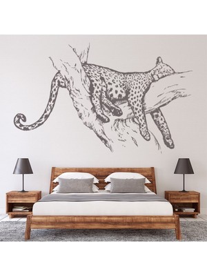 Jeronkarji Uyuyan Leopar Safari Hayvanları Dekoratif Duvar Sticker Çıkartma Yatak Çocuk Odası