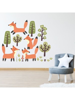 Jeronkarji Woodland Fox Dekoratif Duvar Çıkartma Seti Yatak Çocuk Odası