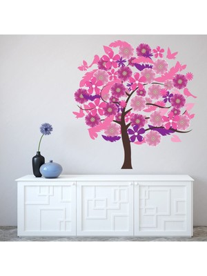Jeronkarji Pembe ve Mor Ağaç Dekoratif Duvar Sticker Çıkartması Bebek Çocuk Odası