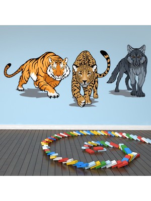 Jeronkarji Kaplan Leopar Kurt Vahşi Hayvanlar Dekoratif Duvar Sticker Çıkartma Yatak Çocuk Odası