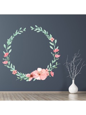 Jeronkarji Pembe Çiçekler Yeşil Çelenk Dekoratif Duvar Sticker Çıkartma Ofis Oturma Odası