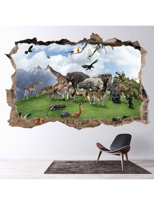Jeronkarji Hayvanlar Alemi 3D Delik Dekoratif Duvar Sticker Çıkartması Bebek Çocuk Odası