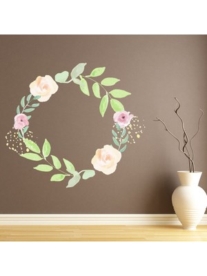 Jeronkarji Çiçek Çelenk Çerçeve Çiçek Yaprakları Dekoratif Duvar Sticker Çıkartma Ofis Oturma Odası