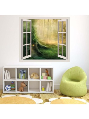 Jeronkarji Büyülü Ağaç Evi Peri Masalı 3D Pencere Dekoratif Duvar Sticker Çıkartması Ofis Oturma Odası