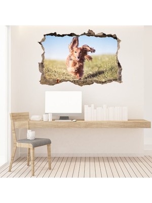 Jeronkarji Dachshund Köpeği 3D Delik Dekoratif Duvar Sticker Çıkartması Yatak Çocuk Odası