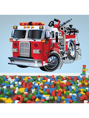 Jeronkarji Kırmızı Itfaiye Aracı Dekoratif Duvar Sticker Çıkartma Bebek Çocuk Odası
