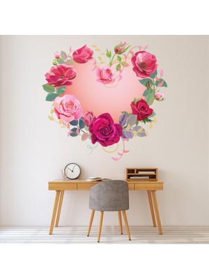 Jeronkarji Pembe Gül Kalp Dekoratif Duvar Sticker Çıkartma Ofis Oturma Odası