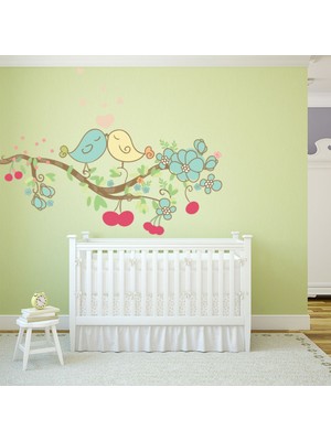 Jeronkarji Kiraz Çiçeği Kreş Dekoratif Duvar Sticker Çıkartma Üzerinde Kuşlar Bebek Çocuk Odası