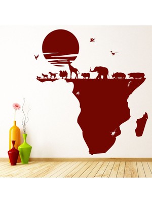 Jeronkarji Safari Hayvanları Afrika Haritası Dekoratif Duvar Sticker Çıkartma Yatak Çocuk Odası