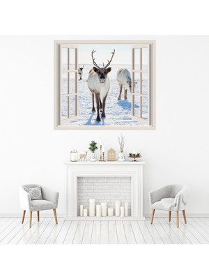 Jeronkarji Ren Geyiği Noel 3D Pencere Dekoratif Duvar Sticker Çıkartma Yatak Çocuk Odası