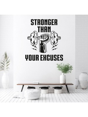 Jeronkarji Bahanelerinizden Daha Güçlü Fitness Salonu Spor Yazılı Dekoratif Duvar Sticker Çıkartması