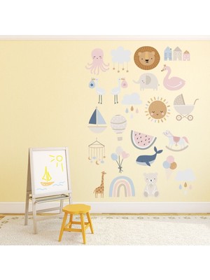 Jeronkarji Yenidoğan Bebek Kreş Dekoratif Duvar Çıkartma Seti Bebek Çocuk Odası