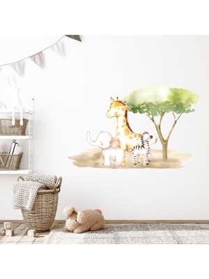 Jeronkarji Bebek Fil ve Zürafa Çocuk Kreş Safari Dekoratif Duvar Sticker Çıkartması Bebek Çocuk Odası