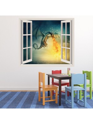 Jeronkarji Ejderha Saldırısı 3D Pencere Dekoratif Duvar Sticker Çıkartma Bebek Çocuk Odası