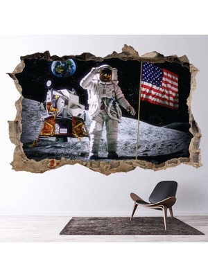Jeronkarji Aydaki Uzay Adamı 3D Delik Dekoratif Duvar Sticker Çıkartması Bebek Çocuk Odası