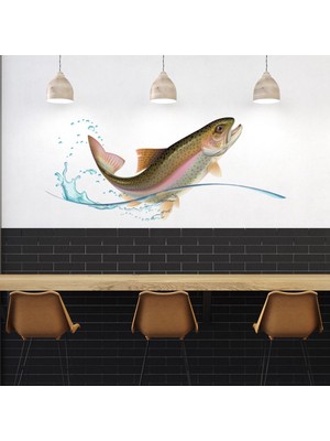 Jeronkarji Alabalık Balık Tutma Dekoratif Duvar Sticker Çıkartma Yatak Çocuk Odası