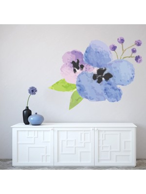 Jeronkarji Mavi Mor Çiçekler Çiçek Buketi Dekoratif Duvar Sticker Çıkartma Ofis Oturma Odası
