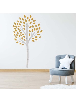 Jeronkarji Gri ve Sarı Ağaç Ormanlık Kreş Dekoratif Duvar Sticker Çıkartma Ofis Oturma Odası