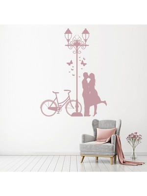 Jeronkarji Romantik Çift Bisiklet ve Fener Direği Dekoratif Duvar Sticker Çıkartma Ofis Oturma Odası