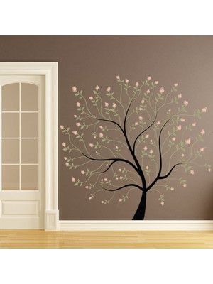 Jeronkarji Pembe Kiraz Çiçeği Ağacı Çiçek Dekoratif Duvar Sticker Çıkartma Ofis Oturma Odası