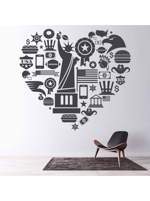 Jeronkarji Amerika Kalp Abd Merkezi Dekoratif Duvar Sticker Çıkartma Ofis Oturma Odası