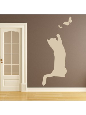 Jeronkarji Sevimli Kedi ve Kelebek Dekoratif Duvar Sticker Çıkartma Yatak Çocuk Odası