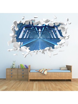 Jeronkarji Uzay Istasyonu Beyaz Tuğla 3D Delik Dekoratif Duvar Sticker Çıkartması Bebek Çocuk Odası