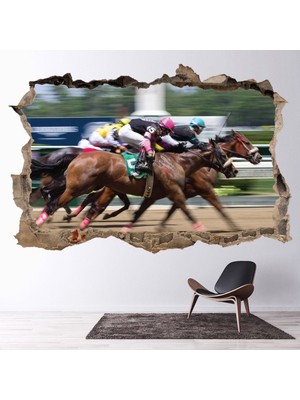 Jeronkarji At Yarışı Jokey 3D Delik Dekoratif Duvar Sticker Çıkartma Bebek Çocuk Odası